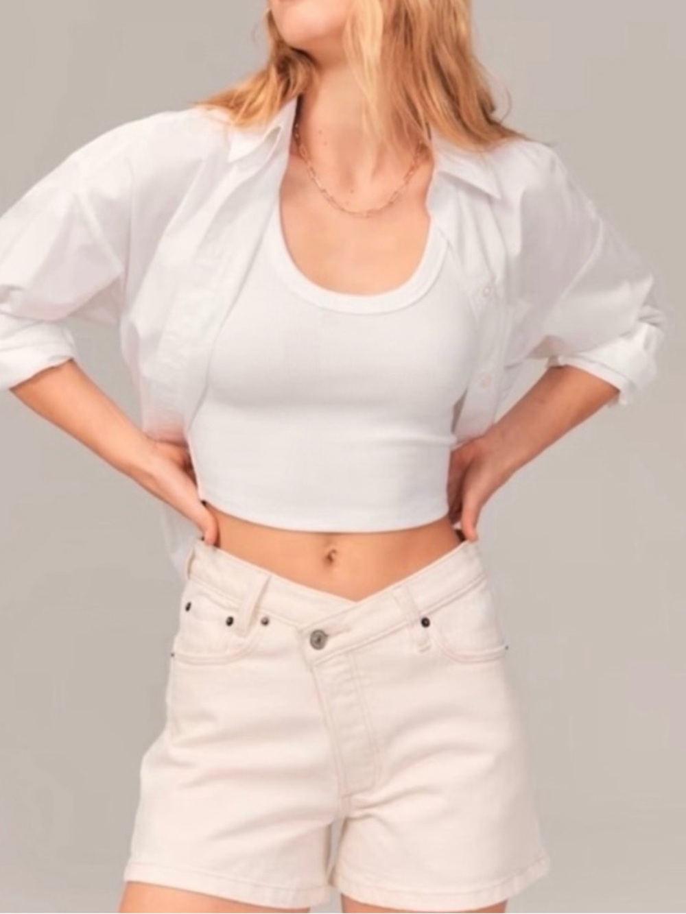 Abercrombie & Fitch Asymmetrical Cream Jean Shorts